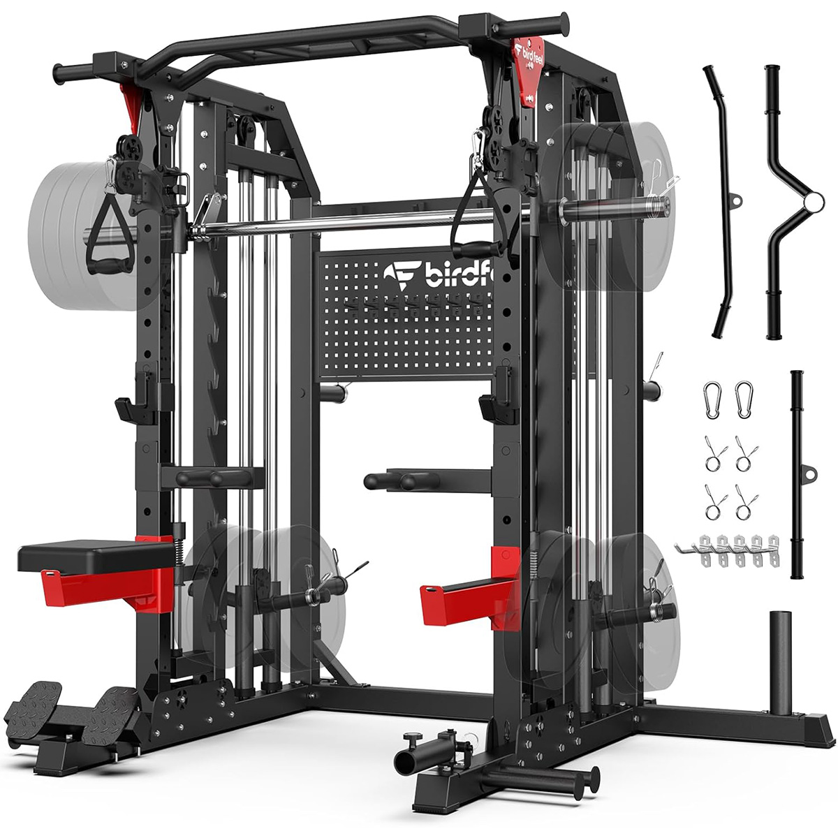 Home Gym Rack With Cables - Pooboo Power Cage Multifunktions-Kabelzuggerät mit Doppelrollen